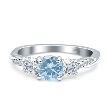Infinity Round Three Stone Ring Aquamarine CZ 925 Sterling Silver Wholesale